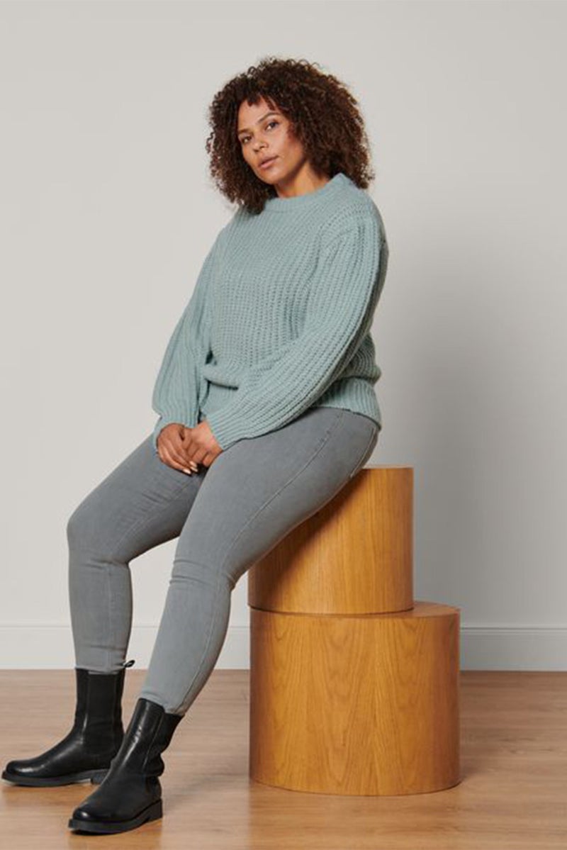 Tchibo Women Crew Neck Long Sleeves Textured Sweater, Blue - Image 2